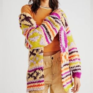 NEW Free People Orchid Combo Multicolor Peggy Hooded Cardigan XS